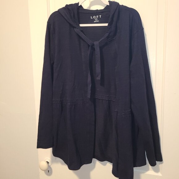 NWT LOFT Open Front Cardigan Sz 20/22 Navy Hooded Ties @ Neckline LS - Picture 3 of 7